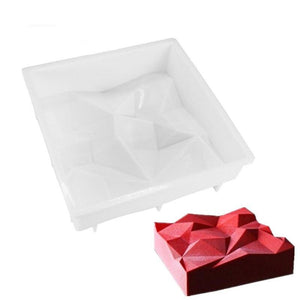 Large geode Geometric Square Silicone mould tray, mousse pudding, 15x15cm