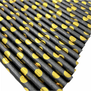 Paper Straws 24 piece black with gold dots