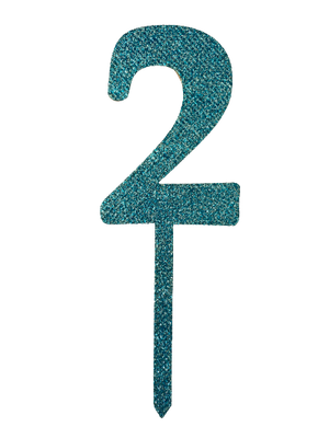 Nr2Blue  wooden number topper with glitter. 7cm