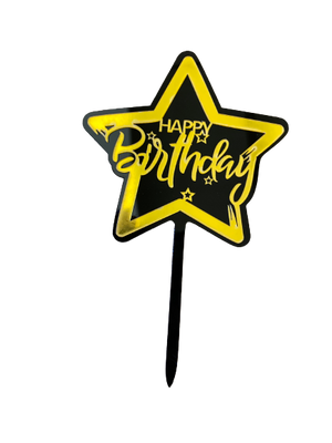 Nr312 Acrylic Cake Topper Happy Birthday Star Black & Gold