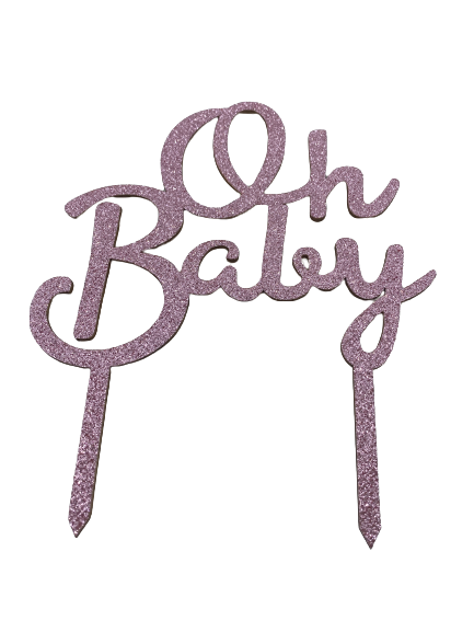 Wooden Cake Topper Oh Baby Pink