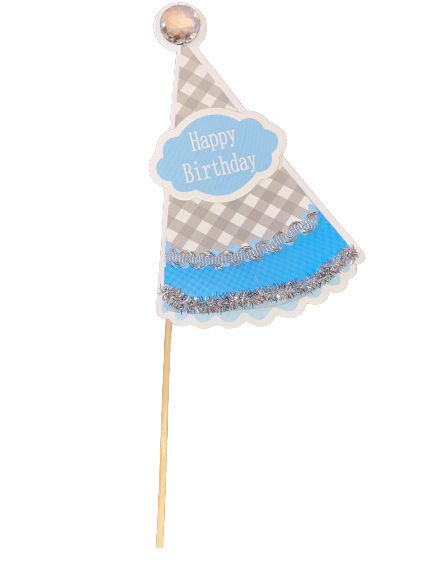 Party hat blue cardboard cake topper