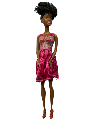 Lookalike barbie black doll, pink skirt