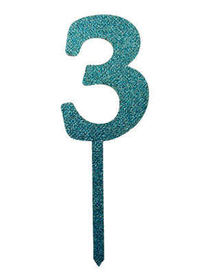 Nr3 Blue  wooden number topper with glitter. 7cm