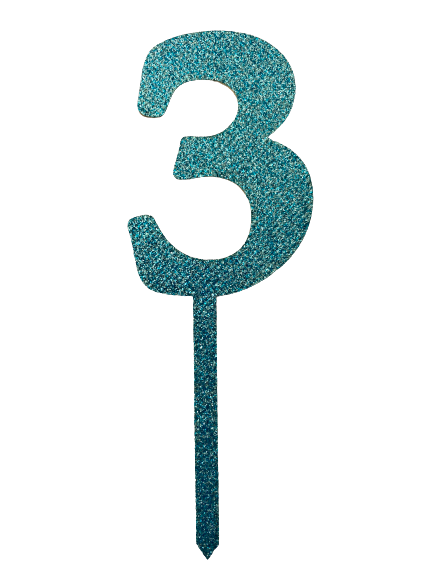 Nr3 Blue  wooden number topper with glitter. 7cm