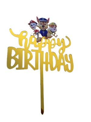 Nr301 Acrylic Cake Topper Happy Birthday Paw Patrol Gold