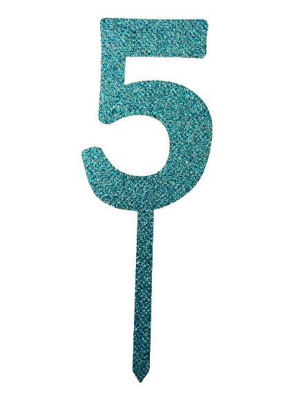 Nr5 Blue  wooden number topper with glitter. 7cm