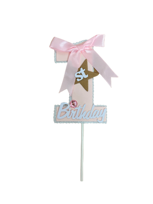 1st Birthday Pink Cardboard Cake Topper