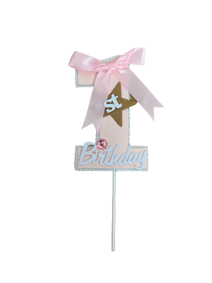 1st Birthday Pink Cardboard Cake Topper