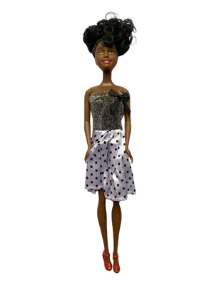 Lookalike barbie black doll, black and silver dress