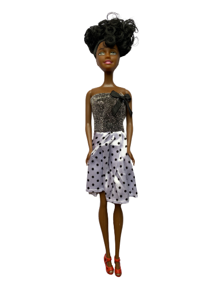 Lookalike barbie black doll, black and silver dress – Lamay