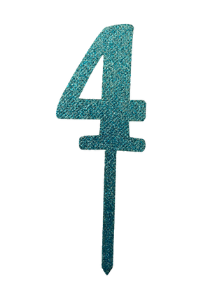 Nr4 Blue  wooden number topper with glitter. 7cm