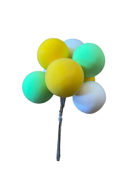 Cake Topper Polystyrene Faux Balls Green,Yellow and White