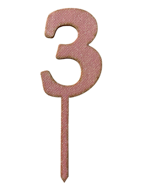 Nr3 Pink wooden number topper with glitter. 7cm