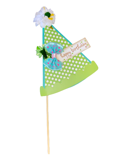 Party hat green cardboard cake topper