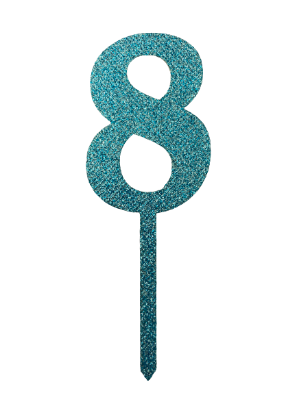 Nr8 Blue  wooden number topper with glitter. 7cm