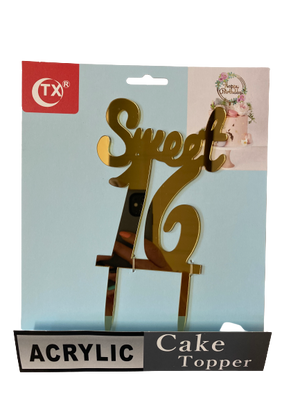 Nr322 Acrylic Cake Topper Sweet 16 Gold