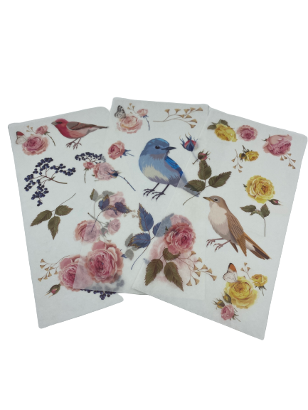 D Resin Art Roses and Birds Stickers 3Sheets