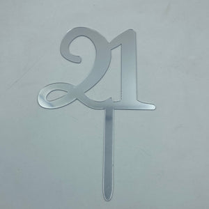 Nr63 Acrylic Cake Topper Number 21 Mirror Silver