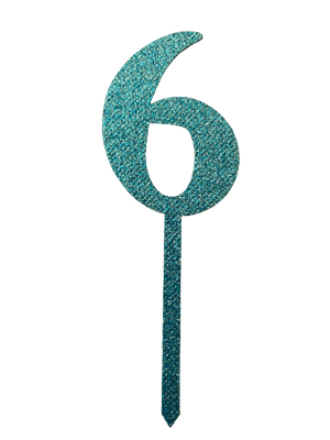 Nr6 Blue  wooden number topper with glitter. 7cm