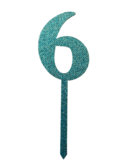 Nr6 Blue  wooden number topper with glitter. 7cm