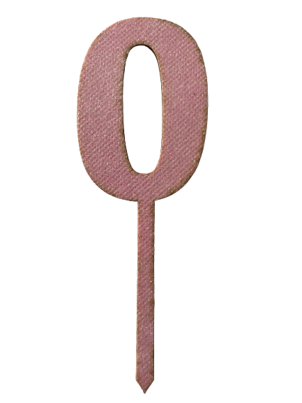 Nr0 Pink wooden number topper with glitter. 7cm
