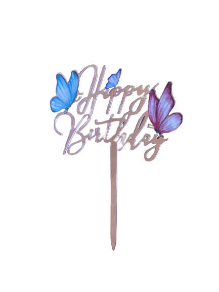 Nr335 Acrylic Cake Topper Happy Birthday Small Butterfly