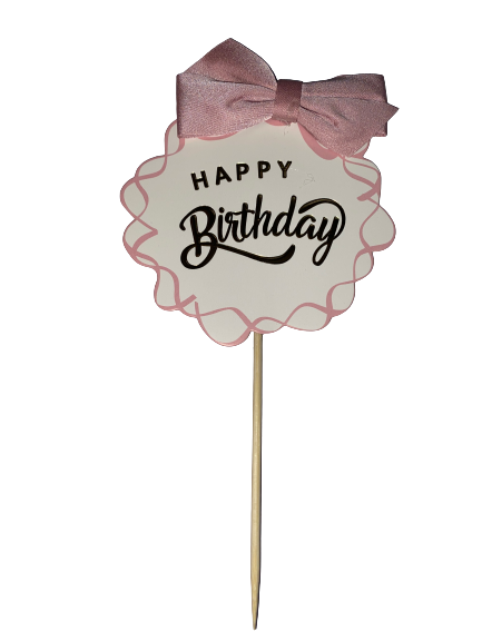 Happy birthday cardboard cake topper, pink bow