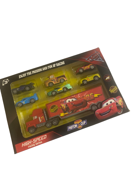 Plastic McQueen Cars in a truck