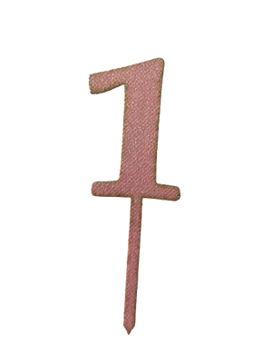 Nr1 Pink wooden number topper with glitter. 7cm