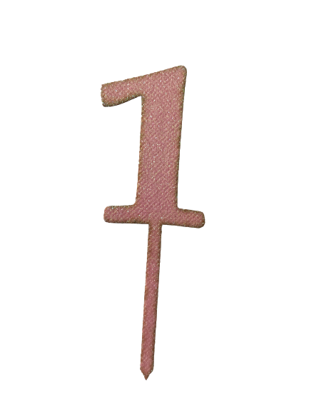 Nr1 Pink wooden number topper with glitter. 7cm