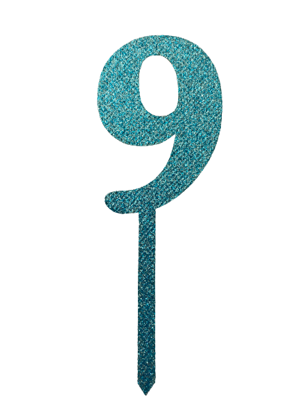 Nr9 Blue  wooden number topper with glitter. 7cm
