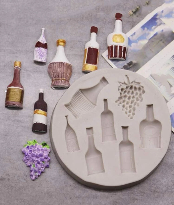 Wine bottle and grape silicone mould
