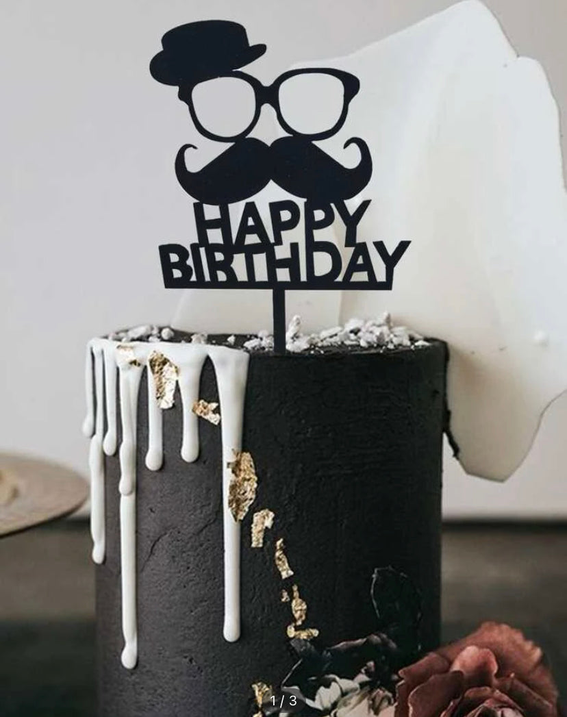 Printtoo Happy Birthday Cake Topper With Moustache Matt Black Decorations  6-7 Inch Wide Cake Topper Price in India - Buy Printtoo Happy Birthday Cake  Topper With Moustache Matt Black Decorations 6-7 Inch