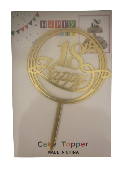 Nr324 Acrylic Cake Topper Small 18th Gold