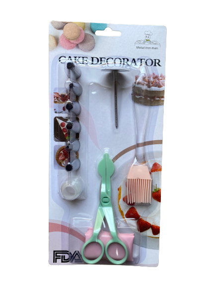 Cake decorating set, nozzle, piping bag, silicone brush and metal icing nail