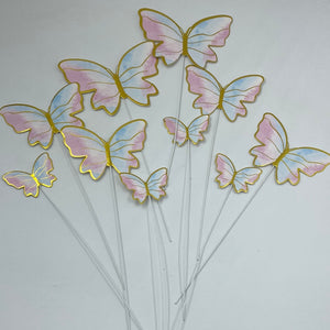 TOT-1335-1 Cardboard Butterflies Cake Topper Pink and Blue