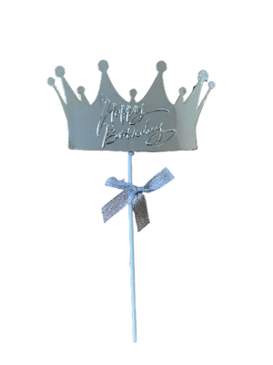 Plastic cake topper happy birthday crown silver