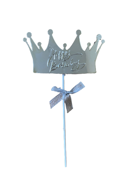 Plastic cake topper happy birthday crown silver