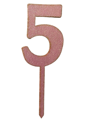 Nr5 Pink wooden number topper with glitter. 7cm
