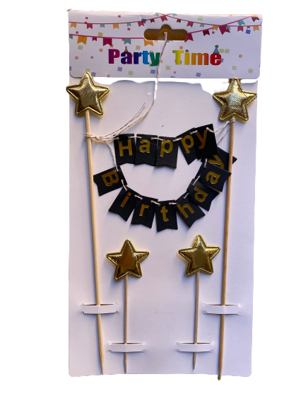 Happy Birthday Banner cardboard topper, gold and black