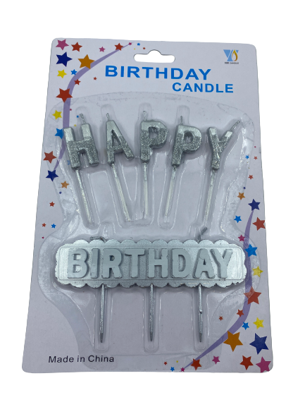 Happy Birthday Candle Glitter Silver