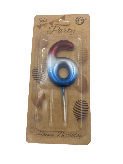 Number 6 Candle 3 Tone 5.5cm