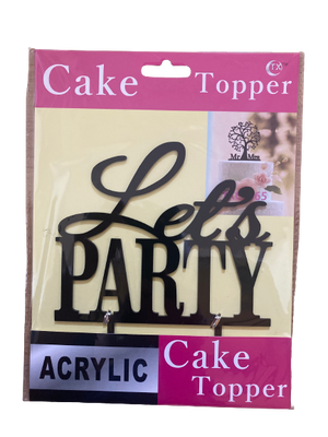 Nr320 Acrylic Cake Topper Let's Party Black