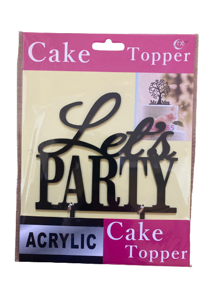 Nr320 Acrylic Cake Topper Let's Party Black