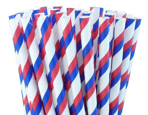 Paper straws 24 piece, blue and red stripes