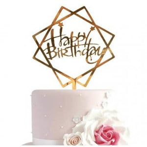 Nr22 Acrylic Cake Topper Happy Birthday Small Gold