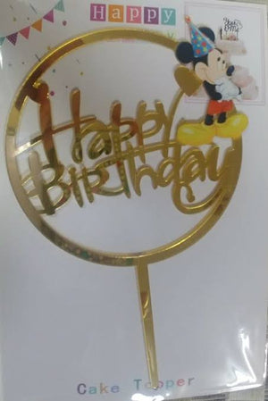 Nr256 Acrylic Cake Topper Happy Birthday Mickey Mouse Gold