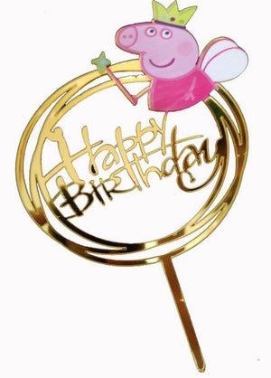 Nr274 Acrylic Cake Topper Happy Birthday Small Peppa Pig Gold
