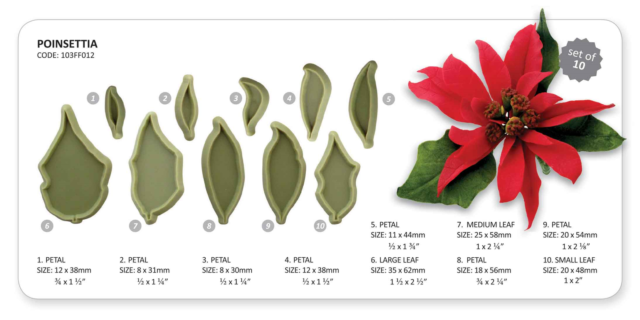 Poinsettia Fondant flower cutter set